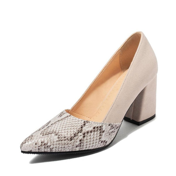 RIZABINA Plus Size 32-46 Women Pumps Fashion Snake Print Sexy Pointed Toe High Heels Shoes Office Ladies Dance Party Footwear