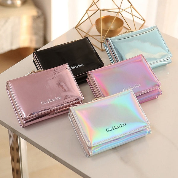 Small Female Purse Short Purse Lady Letter Laser Wallet Short Clutch Solid Women Wallet