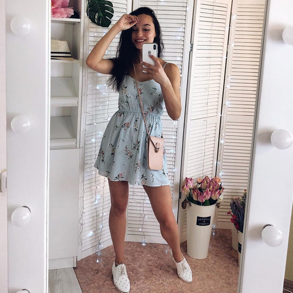 2019 New Women's Dress Sweet Summer Casual Fashion Bohemian Print Thin Strap Sleeveless Black Dress for Women