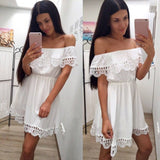 Fashion Women Elegant Vintage sweet lace white Dress