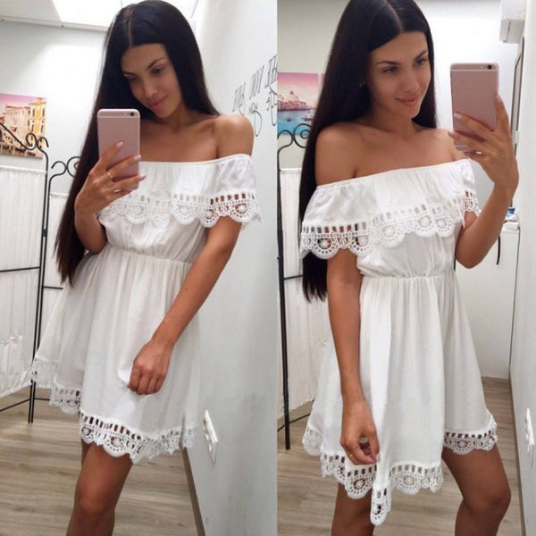 Fashion Women Elegant Vintage sweet lace white Dress