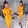 Women Vintage Front Button Sashes A-line Dress Long Sleeve Turn Down Collar Solid Elegant Dress 2019 Autumn Fashion Women Dress