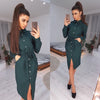 Women Vintage Front Button Sashes A-line Dress Long Sleeve Turn Down Collar Solid Elegant Dress 2019 Autumn Fashion Women Dress