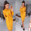 Women Vintage Front Button Sashes A-line Dress Long Sleeve Turn Down Collar Solid Elegant Dress 2019 Autumn Fashion Women Dress