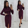 Women Vintage Front Button Sashes A-line Dress Long Sleeve Turn Down Collar Solid Elegant Dress 2019 Autumn Fashion Women Dress