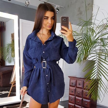 Women Vintage Sashes A-line Party Mini Dress Long Sleeve Notched Collar Solid Casual Elegant Dress2020 Summer New Fashion Dress