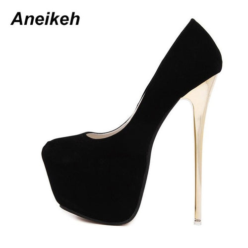 Aneikeh Big Size 41 42 43 44 45 Sexy Pumps Wedding Women Fetish Shoes High Heel Stripper Flock Pumps 16 cm Zapatos Mujer