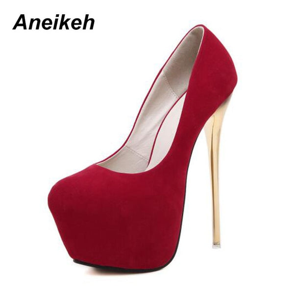 Aneikeh Big Size 41 42 43 44 45 Sexy Pumps Wedding Women Fetish Shoes High Heel Stripper Flock Pumps 16 cm Zapatos Mujer