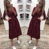 Women Vintage Front Button Sashes Party Dress Three Quarter Sleeve Turn Down Collar Solid Dress 2019 Autumn New Fashion Dress