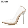 Eilyken Clear PVC Transparent Pumps Sandals Perspex Heel Stilettos High Heels Point Toes Womens Party Shoes Nightclub Pump 35-42