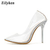 Eilyken Clear PVC Transparent Pumps Sandals Perspex Heel Stilettos High Heels Point Toes Womens Party Shoes Nightclub Pump 35-42